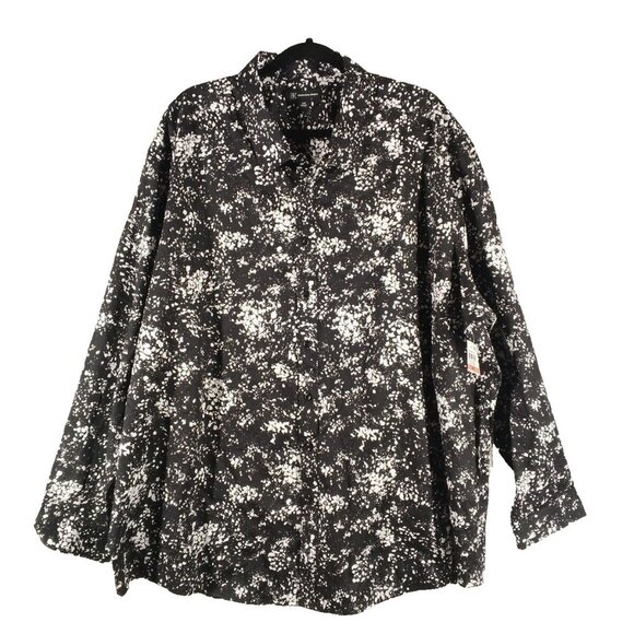 NWT INC Men Button Up Shirt Size 3X Big Splatter Black White Cotton Woven - Picture 1 of 12